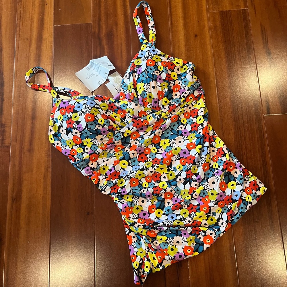 Anne Cole Tankini Swim Top‎ Floral Print Red Multi New NWOT Size XS S 32C / 34B